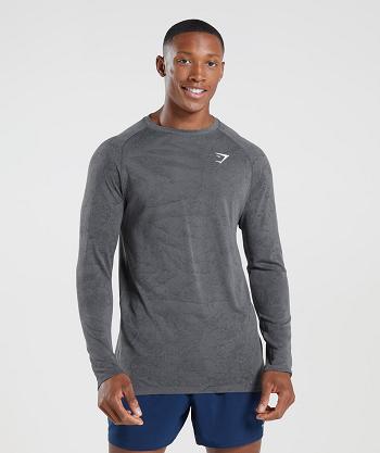 Long Sleeve Gymshark Geo Seamless Hombre Gris Negras | CO 3532JPQ